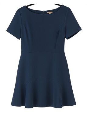Cremieux Teal Navy Short Sleeve Fit-and-Flare Dress